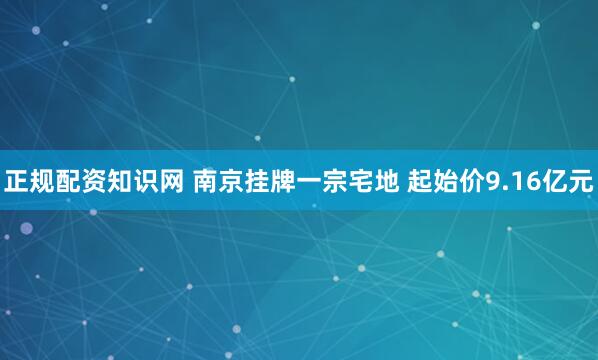 正规配资知识网 南京挂牌一宗宅地 起始价9.16亿元